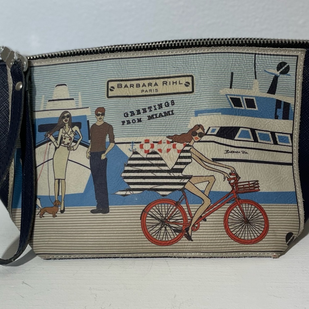 BARBARA RIHL cosmetic/wallet wristlet in navy Saffiano leather